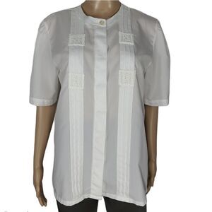 Judy Bond Vintage White Pleated Button Up Blouse